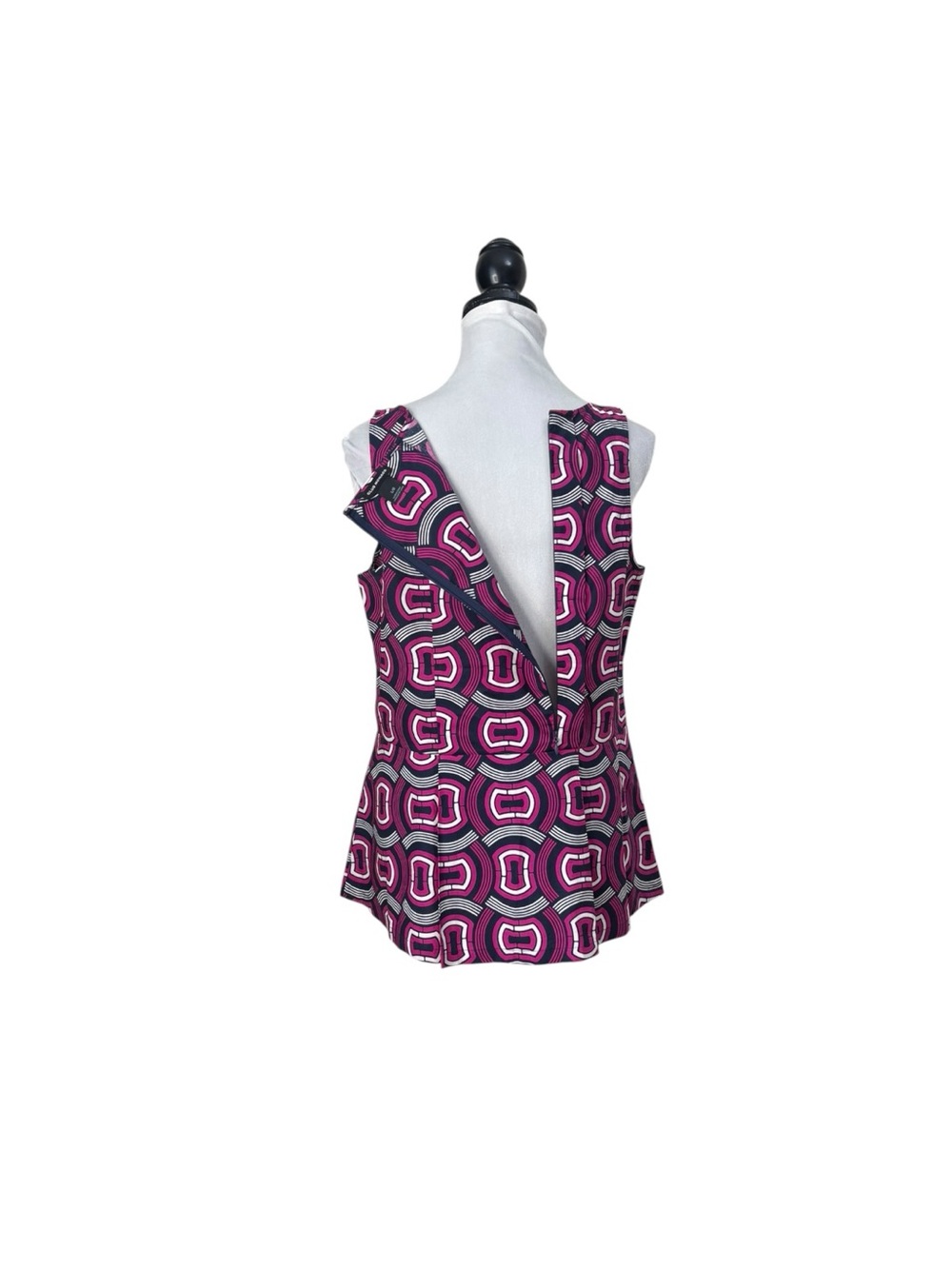 Club Monaco cotton pink & navy abstract print sleeveless contemporary top large - Picture 6 of 10